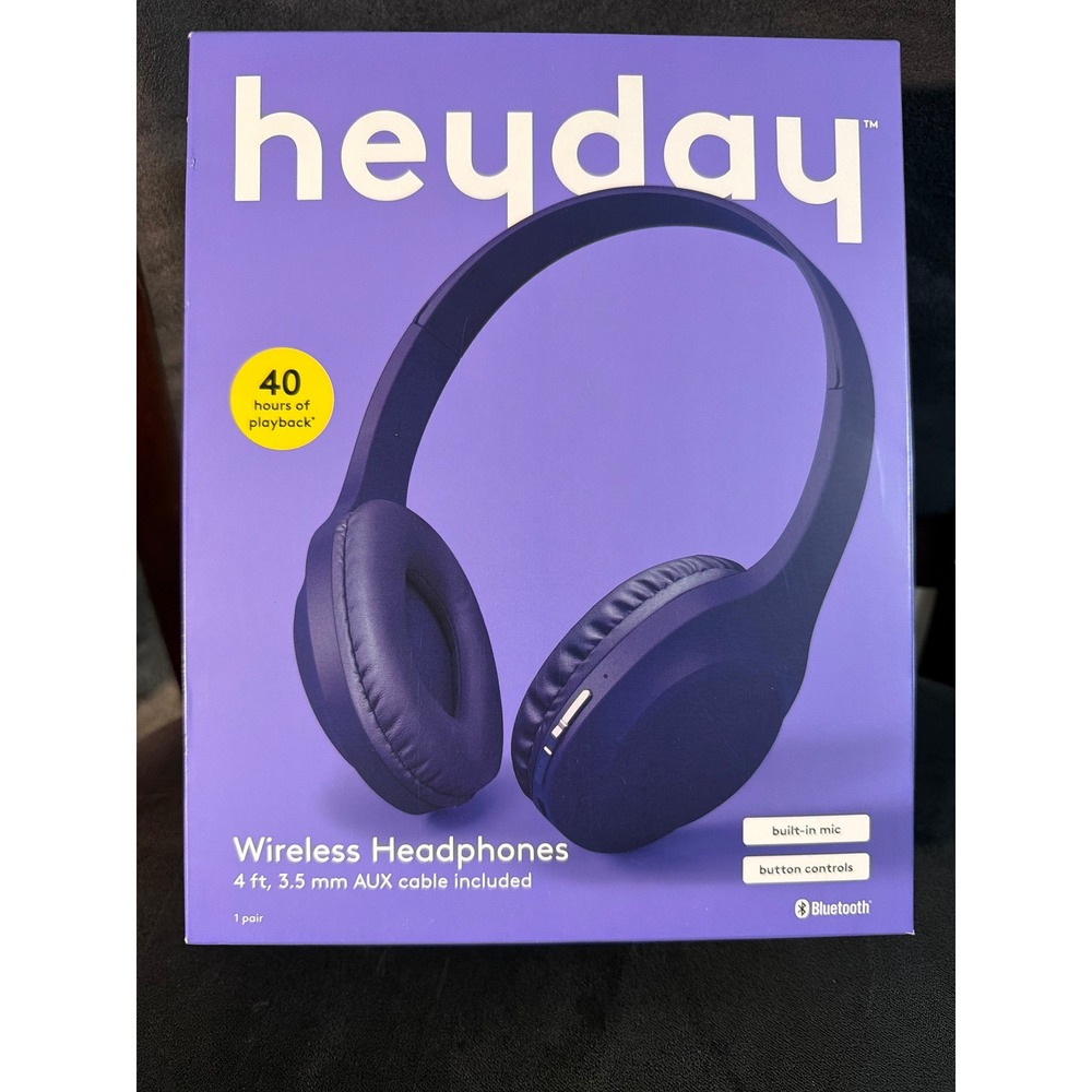 Wireless Over-Ear Bluetooth Headphones Purple 40hr Playback Built-in Mic